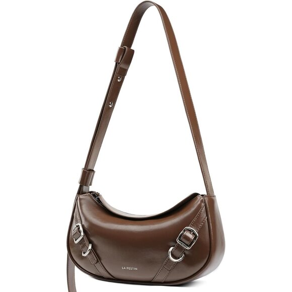 Women Brown Soft Leather and polyesterHobo Bag with Adjustable Strap